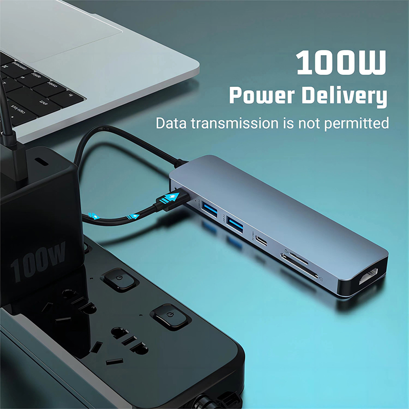 7-in-1 Type C Hub With 4K HDMI Port, 100W PD USB-C Power Delivery, 2 USBA 3.0 Ports, 1 Type C 3.0 Ports,SD/TF Card Reader, For MacBook And Other Type C Laptops